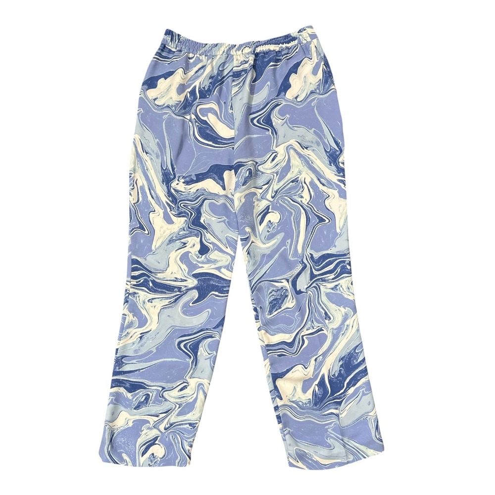 Chicos Blue Marble Swirl Elastic Waist Straight Leg Pants Psychedelic Size 1R 8R